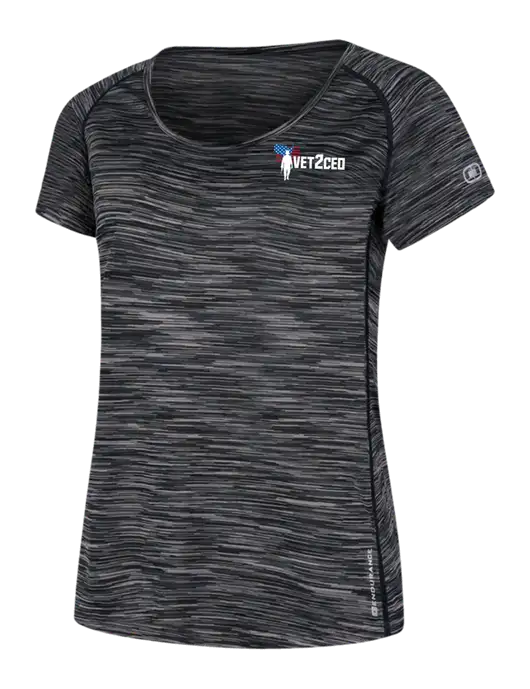 OGIO Womens Black Space Dye Verge Scoop Neck w/Vet2CEO Logo