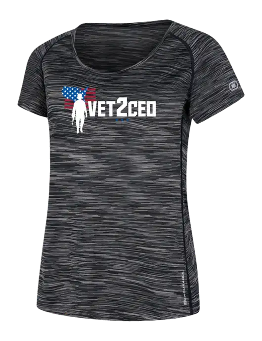 OGIO Womens Black Space Dye Verge Scoop Neck w/Vet2CEO Logo
