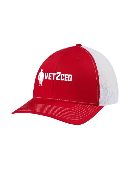 Richardson Adjustable Snapback Original 112 Trucker Cap Red w/White Mesh w/Vet2CEO Logo