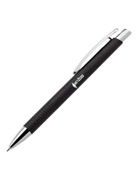 Malay Black Ballpoint Pen - Blue Ink w/Vet2CEO Logo