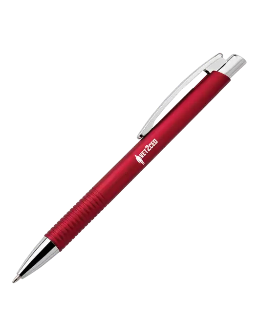 Malay Red Ballpoint Pen - Blue Ink w/Vet2CEO Logo
