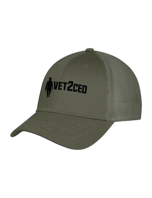 Olive Green Mesh Trucker Cap Snap Back w/Vet2CEO Logo