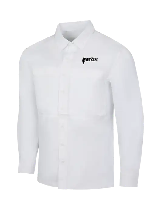 White Long Sleeve UV Daybreak Shirt w/Vet2CEO Logo