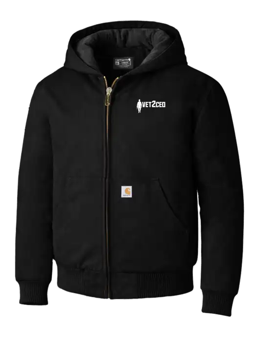 Carhartt Black Quilted-Flannel-Lined Duck Active Jacket w/Vet2CEO Logo
