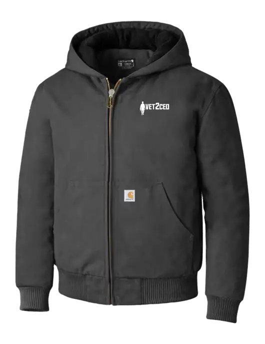 Carhartt Dark Grey Quilted-Flannel-Lined Duck Active Jacket w/Vet2CEO Logo
