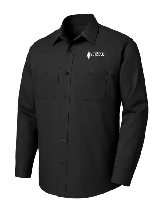 Red Kap Black Long Sleeve Work Shirt w/Vet2CEO Logo
