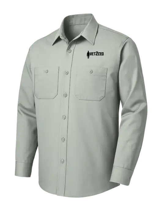 Red Kap Light Grey Long Sleeve Work Shirt w/Vet2CEO Logo