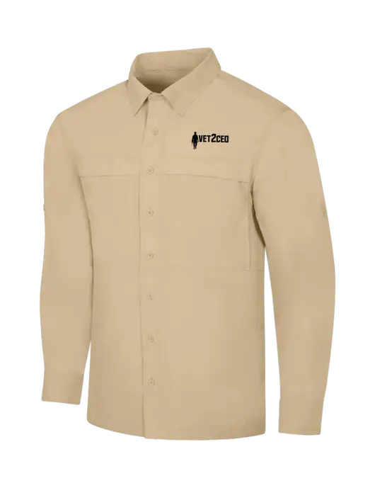 Tan Long Sleeve UV Daybreak Shirt w/Vet2CEO Logo
