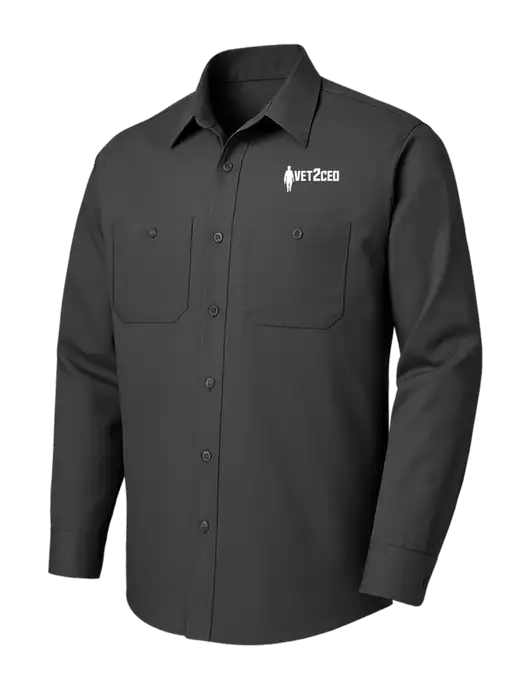 Red Kap Charcoal Long Sleeve Work Shirt w/Vet2CEO Logo