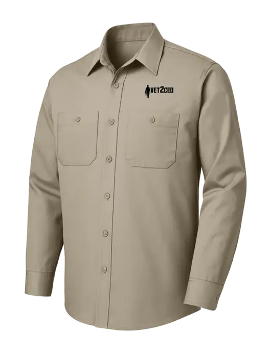 Red Kap Tan Long Sleeve Work Shirt w/Vet2CEO Logo