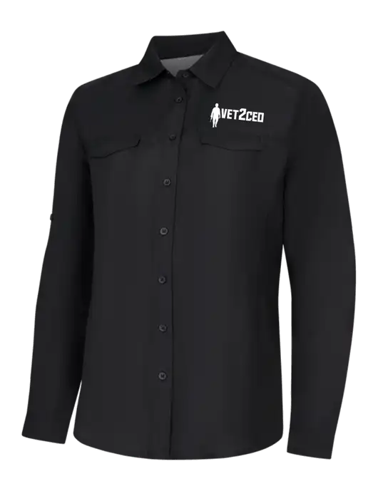 Womens Black Long Sleeve UV Daybreak Shirt w/Vet2CEO Logo