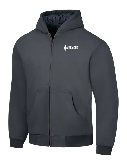 CornerStone Charcoal Duck Cloth Hooded Work Jacket w/Vet2CEO Logo