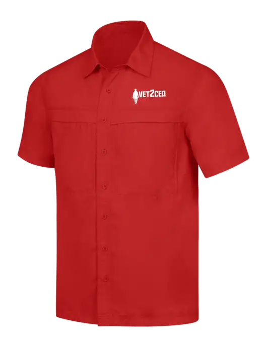 Red Short Sleeve UV Daybreak Shirt w/Vet2CEO Logo