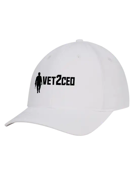 White Nylon Twill Performance Cap w/Vet2CEO Logo