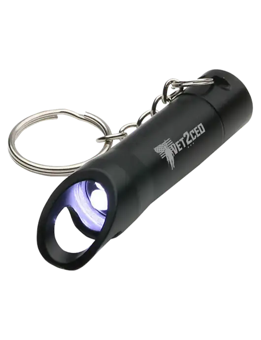 Black Pocket LED Flashlight with Bottle Opener & Keychain w/Vet2CEO Logo