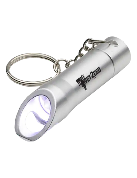 Silver Pocket LED Flashlight with Bottle Opener & Keychain w/Vet2CEO Logo