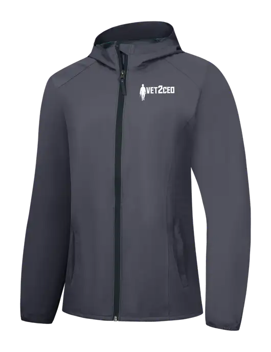 Womens Dark Grey Essential Rain Jacket w/Vet2CEO Logo