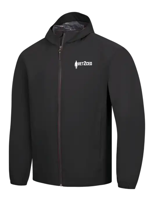 Black Essential Rain Jacket w/Vet2CEO Logo