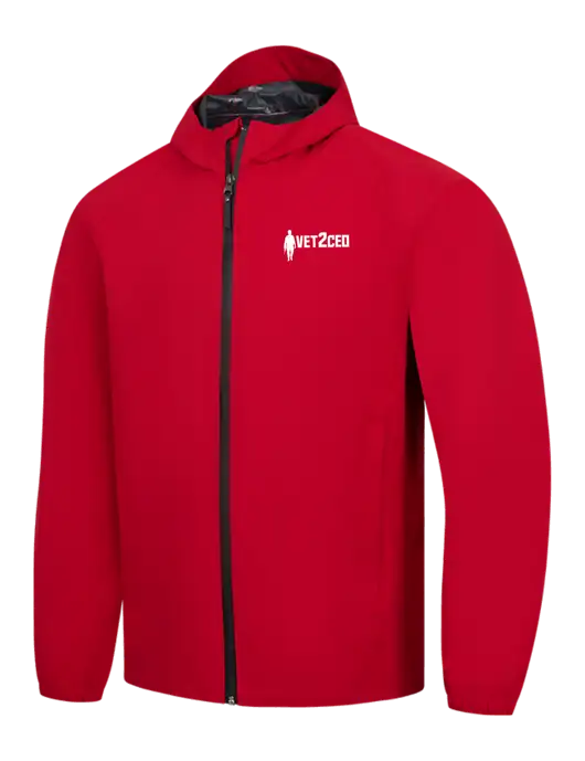 Red Essential Rain Jacket w/Vet2CEO Logo