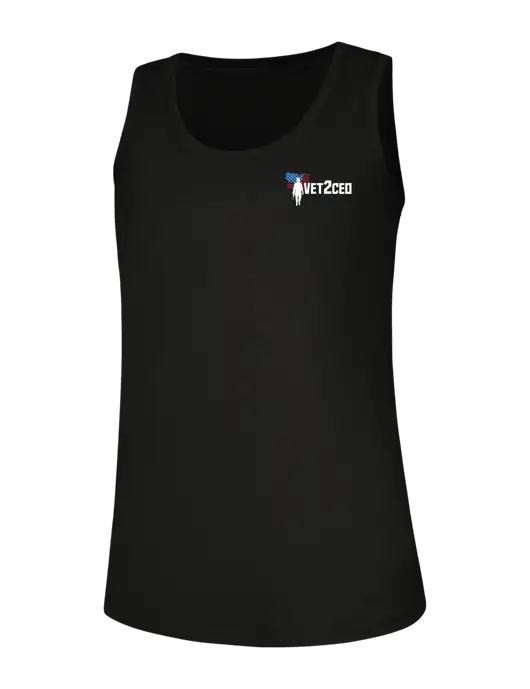 Womens Black Perfect Tri Racerback Tank w/Vet2CEO Logo