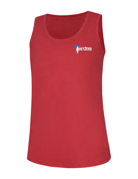 Womens Red Frost Perfect Tri Racerback Tank w/Vet2CEO Logo