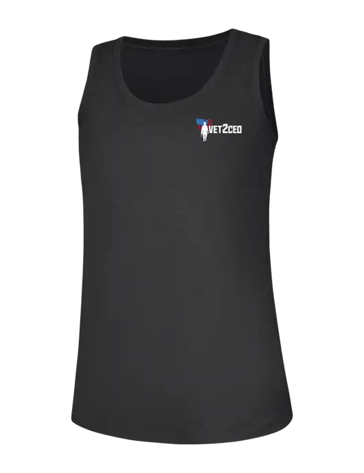 Womens Black Frost Perfect Tri Racerback Tank w/Vet2CEO Logo