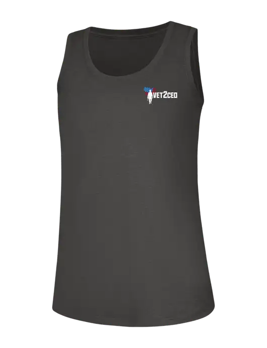 Womens Dark Grey Heather Perfect Tri Racerback Tank w/Vet2CEO Logo