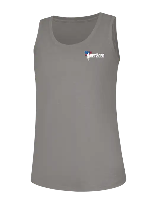Womens Light Grey Frost Perfect Tri Racerback Tank w/Vet2CEO Logo