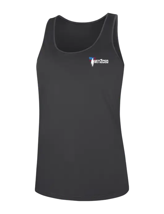 Womens Dark Grey PosiCharge Competitor Racerback Tank w/Vet2CEO Logo