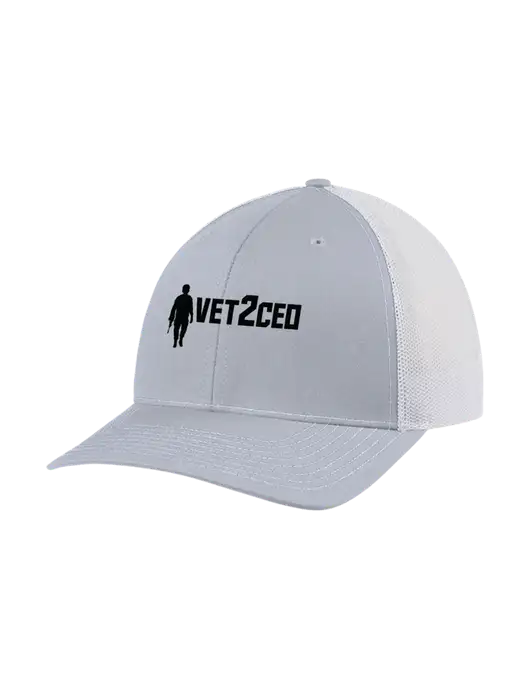 Richardson Adjustable Snapback Original 112 Trucker Cap Light Heather Grey w/White Mesh w/Vet2CEO Logo