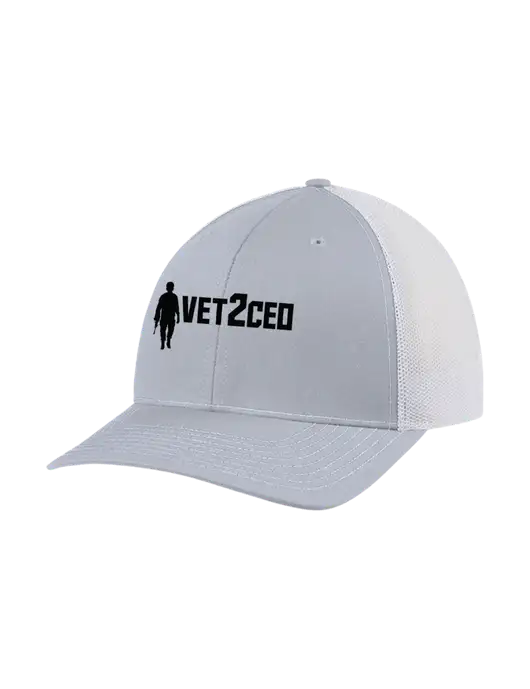 Richardson Adjustable Snapback Original 112 Trucker Cap Light Heather Grey w/White Mesh w/Vet2CEO Logo