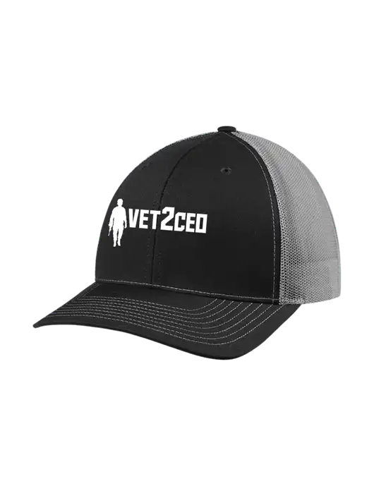 Richardson Adjustable Snapback Original 112 Trucker Cap Black w/Charcoal Mesh w/Vet2CEO Logo